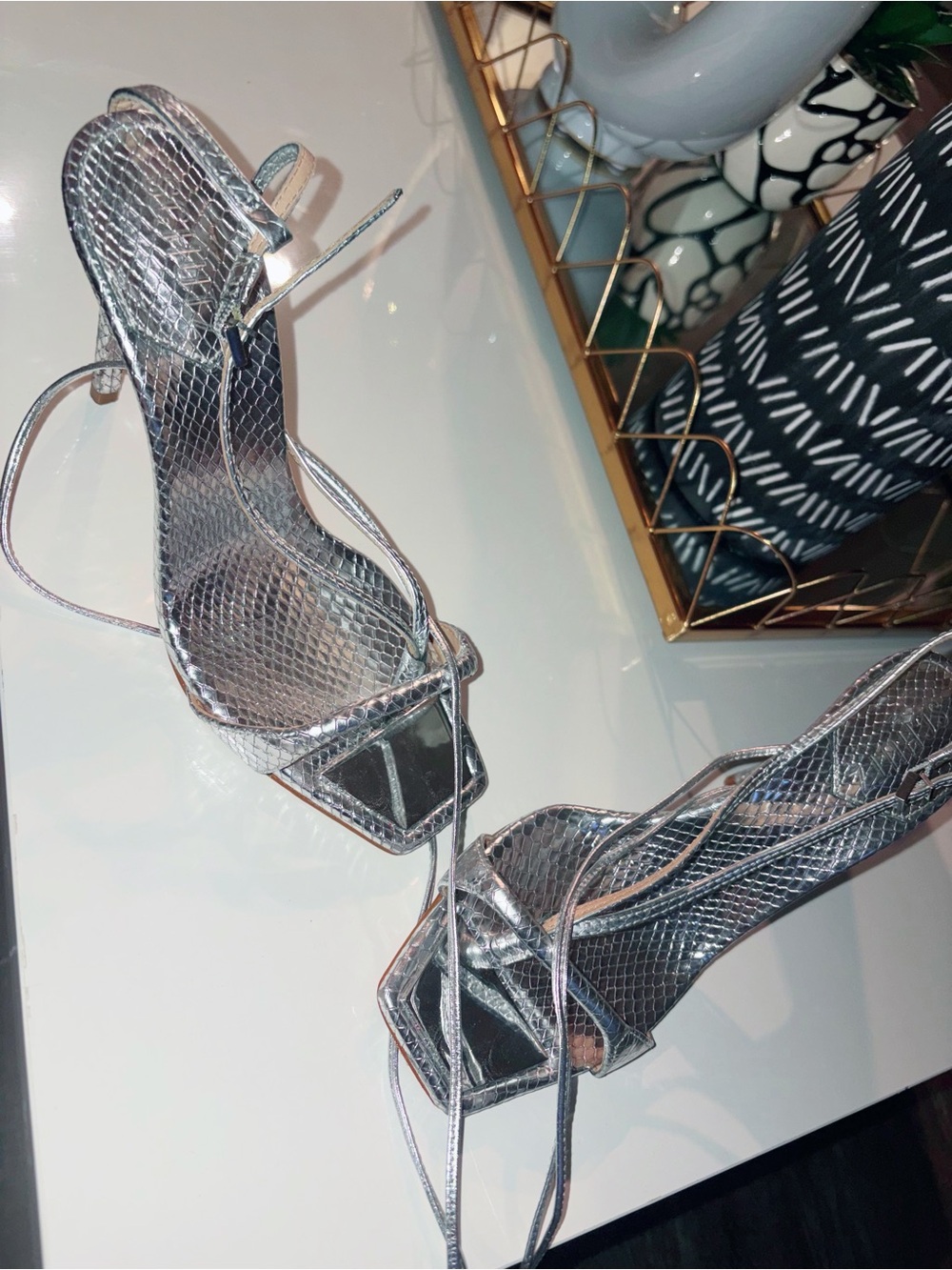 Women's Silver Strappy High Heel Sandals